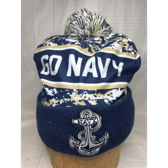 Go Navy Beat Army Beanie Pom Pom winter Hat Navy Blue Gold Digital Camo - Picture 1 of 6